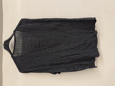 Siyah Kadın İtalyan Çizgi Desenli Yarım Kol Açık Yaka Oversize Bluz 40 - 44 Beden