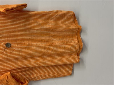 Turuncu Kadın İtalyan Çizgi Desenli Yarım Kol Açık Yaka Oversize Bluz 40 - 44 Beden