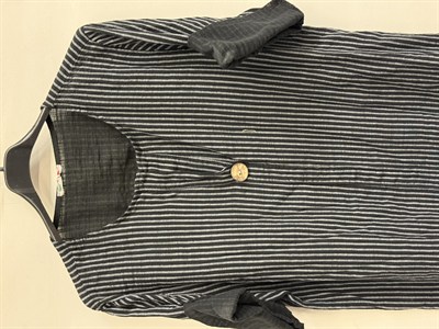 Siyah Kadın İtalyan Çizgi Desenli Yarım Kol Açık Yaka Oversize Bluz 40 - 44 Beden