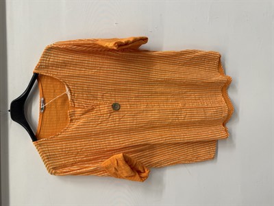 Turuncu Kadın İtalyan Çizgi Desenli Yarım Kol Açık Yaka Oversize Bluz 40 - 44 Beden