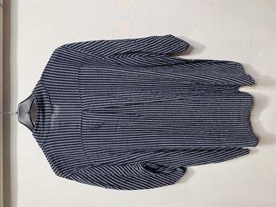 Siyah Kadın İtalyan Çizgi Desen Hakim Yaka Kısa Kol Oversize Bluz 40 - 44 Beden