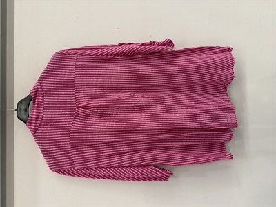 Fuşya Kadın İtalyan Çizgi Desen Hakim Yaka Kısa Kol Oversize Bluz 40 - 44 Beden