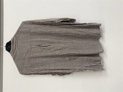 Vizon Kadın İtalyan Çizgi Desen Hakim Yaka Kısa Kol Oversize Bluz 40 - 44 Beden