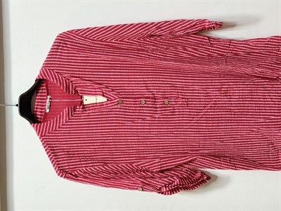 Kırmızı Kadın İtalyan Çizgi Desen Hakim Yaka Kısa Kol Oversize Bluz 40 - 44 Beden