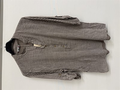 Vizon Kadın İtalyan Çizgi Desen Hakim Yaka Kısa Kol Oversize Bluz 40 - 44 Beden