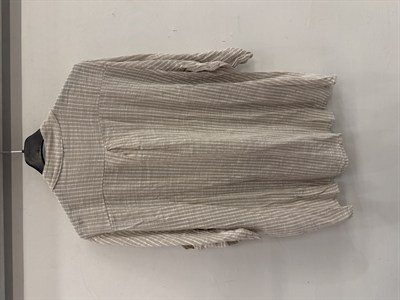 Bej Kadın İtalyan Çizgi Desen Hakim Yaka Kısa Kol Oversize Bluz 40 - 44 Beden