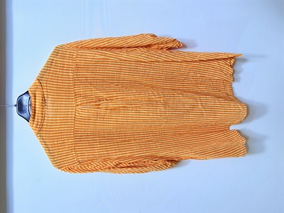 Turuncu Kadın İtalyan Çizgi Desen Hakim Yaka Kısa Kol Oversize Bluz 40 - 44 Beden