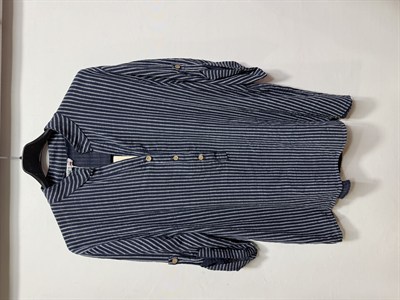 Siyah Kadın İtalyan Çizgi Desen Hakim Yaka Kısa Kol Oversize Bluz 40 - 44 Beden