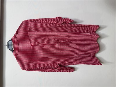 Kırmızı Kadın İtalyan Çizgi Desen Hakim Yaka Kısa Kol Oversize Bluz 40 - 44 Beden