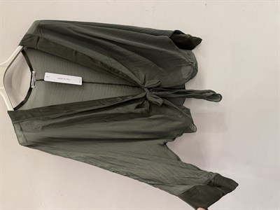 Haki Kadın İtalyan Önü Bağlamalı Yarasa Kol İpek Bolero Bluz 38 - 42 Beden
