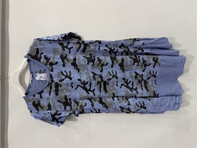 Jeans İtalyan Kamuflaj Desen Kısa Kol Midi Boy Viskon Elbise 40 - 44 Beden