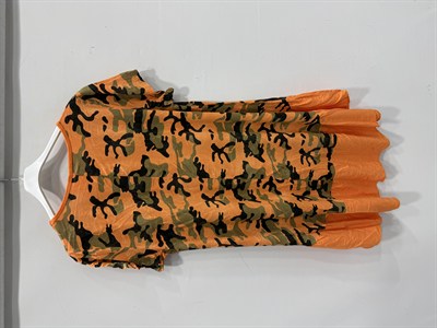 Orange İtalyan Kamuflaj Desen Kısa Kol Midi Boy Viskon Elbise 40 - 44 Beden