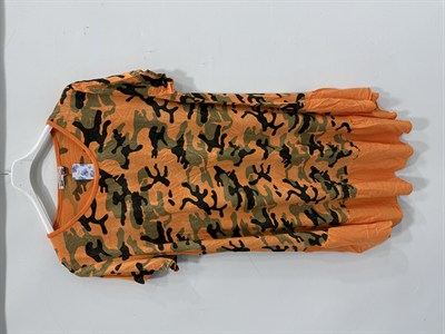 Orange İtalyan Kamuflaj Desen Kısa Kol Midi Boy Viskon Elbise 40 - 44 Beden