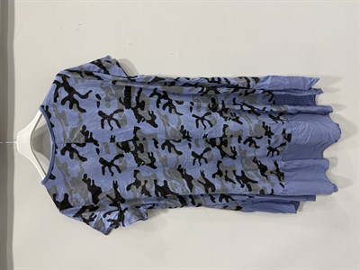 Jeans İtalyan Kamuflaj Desen Kısa Kol Midi Boy Viskon Elbise 40 - 44 Beden
