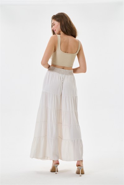Beige İtalyan Beli Lastikli Viskon Etek 38 - 42 Beden