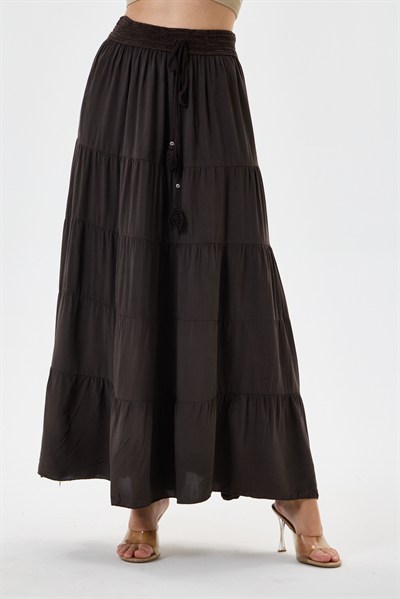Dark Brown İtalyan Beli Lastikli Viskon Etek 38 - 42 Beden