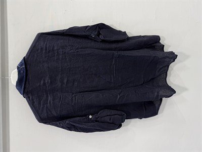 NAVY Kadın İtalyan Yakası ve Cebi Pul İşlemeli Oversize Keten Gömlek 40 - 46 Beden