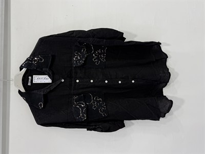 Black Kadın İtalyan Yakası ve Cebi Pul İşlemeli Oversize Keten Gömlek 40 - 46 Beden