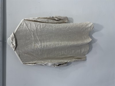 Beige Kadın İtalyan Yakası ve Cebi Pul İşlemeli Oversize Keten Gömlek 40 - 46 Beden