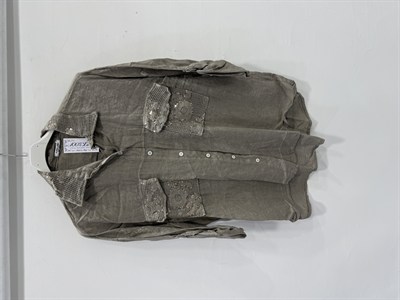 Fango Kadın İtalyan Yakası ve Cebi Pul İşlemeli Oversize Keten Gömlek 40 - 46 Beden