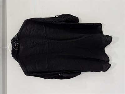 Black Kadın İtalyan Yakası ve Cebi Pul İşlemeli Oversize Keten Gömlek 40 - 46 Beden