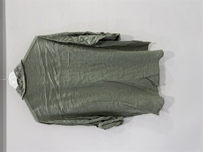 Khaki Kadın İtalyan Yakası ve Cebi Pul İşlemeli Oversize Keten Gömlek 40 - 46 Beden