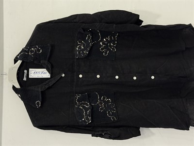 Black Kadın İtalyan Yakası ve Cebi Pul İşlemeli Oversize Keten Gömlek 40 - 46 Beden