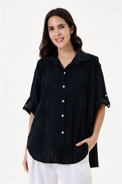 Kadın İtalyan Çiçek Nakışlı Fistolu Oversize Poplin Gömlek 40 - 46 Beden