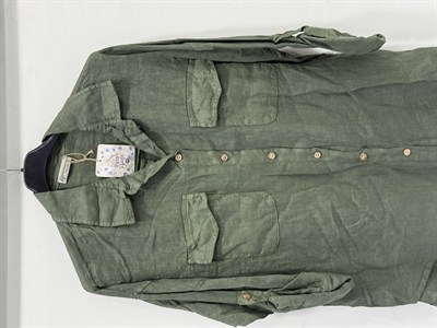 Kaky Kadın İtalyan Katlanır Uzun Kollu Oversize Uzun Keten Gömlek 40 - 44 Beden