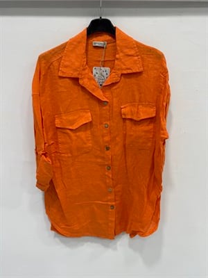 Arancio Kadın İtalyan Katlanır Uzun Kollu Oversize Uzun Keten Gömlek 40 - 44 Beden