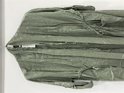 Khaki Kadın İtalyan Pis Kesim Katlanır Kollu Cepli Oversize Uzun Keten Kaftan 40 - 48 Beden