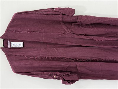 İndian Red Kadın İtalyan Pis Kesim Katlanır Kollu Cepli Oversize Uzun Keten Kaftan 40 - 48 Beden