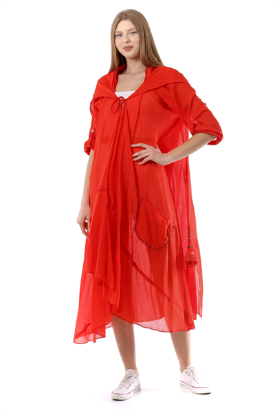 Nar Çiçeği Kadın Cadı Kapüşonlu Bohem Kaftan
