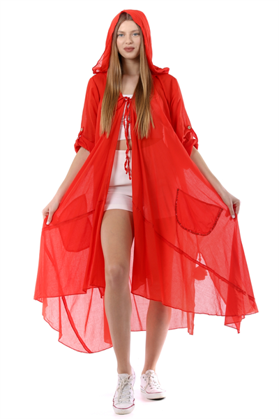 Nar Çiçeği Kadın Cadı Kapüşonlu Bohem Kaftan