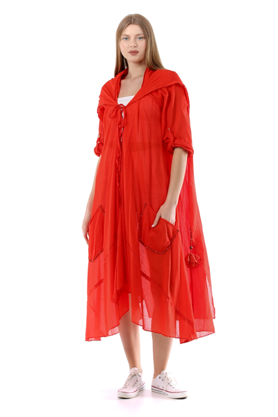 Nar Çiçeği Kadın Cadı Kapüşonlu Bohem Kaftan