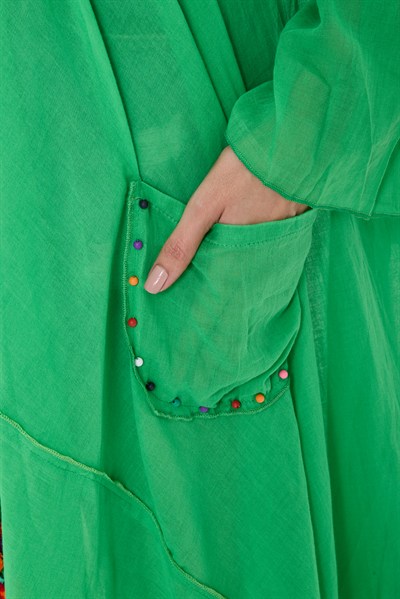 Yeşil Kadın Cadı Kapüşonlu Bohem Kaftan