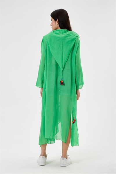 Yeşil Kadın Cadı Kapüşonlu Bohem Kaftan