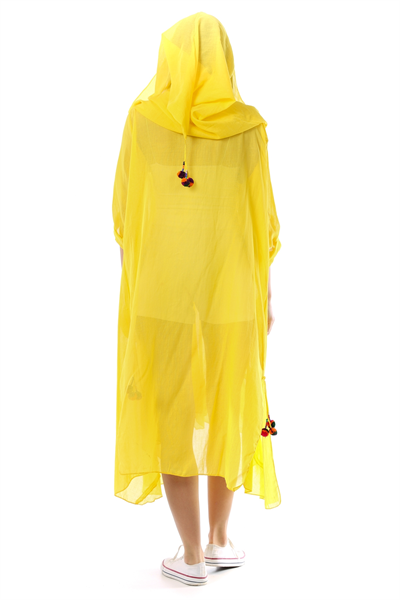 Sarı Kadın Cadı Kapüşonlu Bohem Kaftan