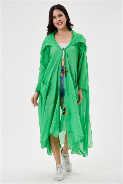 Yeşil Kadın Cadı Kapüşonlu Bohem Kaftan