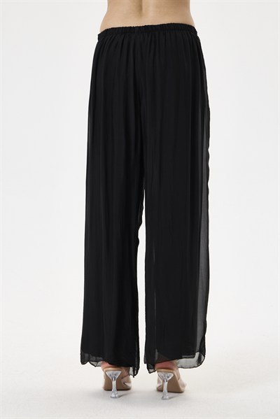 Black Kadın İtalyan Beli Lastikli Bol Paça İpek Pantolon 38 - 48 Beden