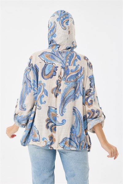 Beige İtalyan Etnik Şal Desen Fermuarlı Bluz 2605XA14 - 1139601
