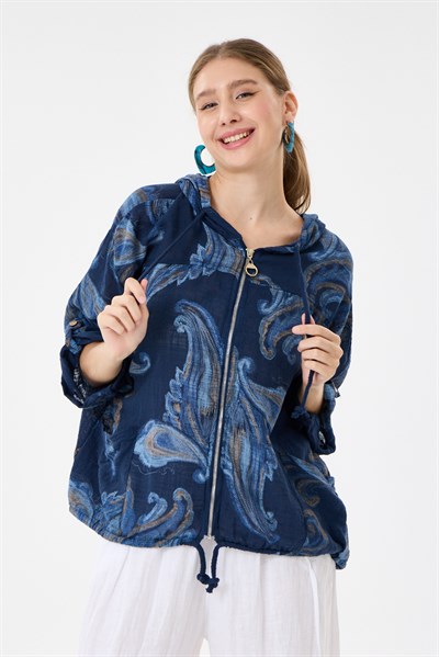 NAVY İtalyan Etnik Şal Desen Fermuarlı Bluz 2605XA14 - 1139601