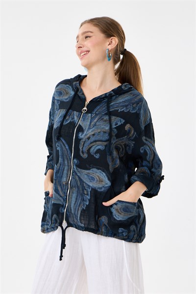Black İtalyan Etnik Şal Desen Fermuarlı Bluz 2605XA14 - 1139601