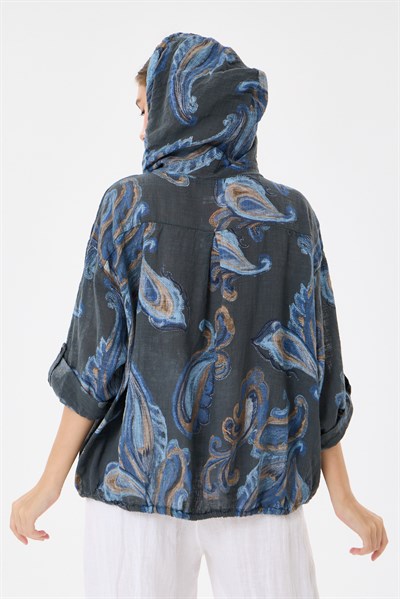 Dark Grey İtalyan Etnik Şal Desen Fermuarlı Bluz 2605XA14 - 1139601