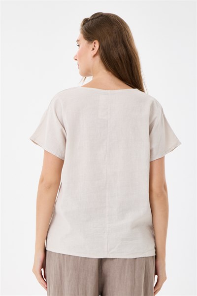 İtalyan %60 Keten Düğme Aksesuarlı Oversize Bluz 38 - 42 Beden