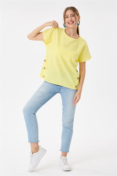 İtalyan %60 Keten Düğme Aksesuarlı Oversize Bluz 38 - 42 Beden