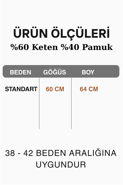 İtalyan %60 Keten Düğme Aksesuarlı Oversize Bluz 38 - 42 Beden