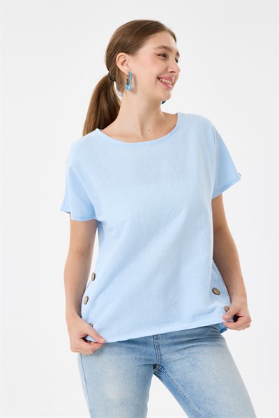İtalyan %60 Keten Düğme Aksesuarlı Oversize Bluz 38 - 42 Beden