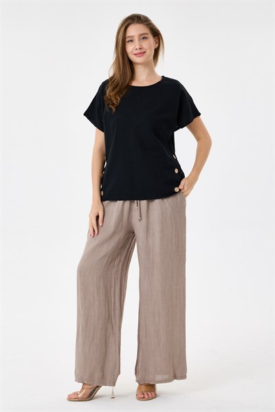 İtalyan %60 Keten Düğme Aksesuarlı Oversize Bluz 38 - 42 Beden