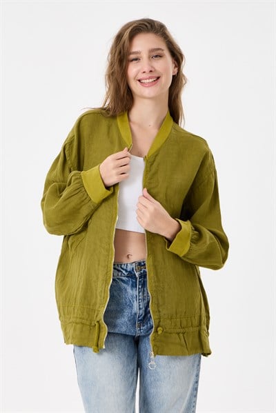 İtalyan %100 Keten Düşük Kol Fermuarlı Etek Ucu Bağlamalı Oversize Keten Bluz 40 - 44 Beden